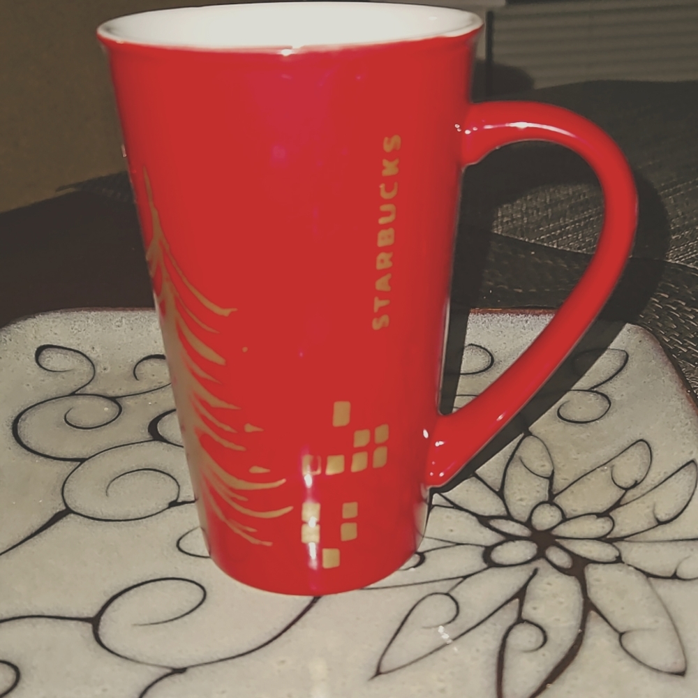 Starbucks 17z Gold Stylized Christmas Tree Coffee Mug 2014